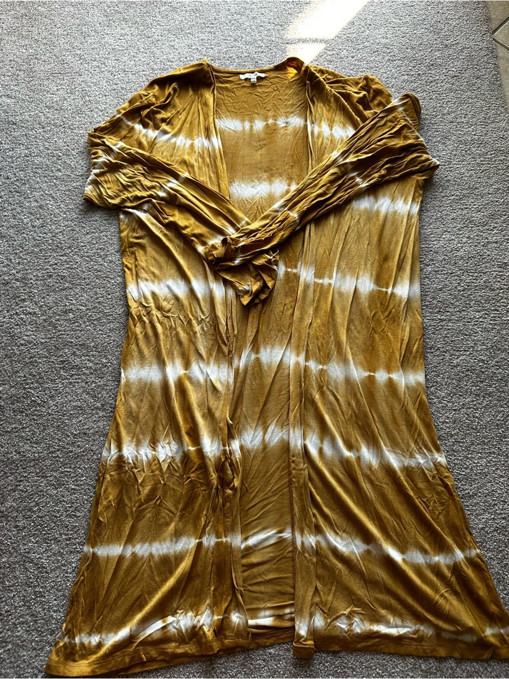 Mustard Yellow and White Tie-Dye Open Cardigan
